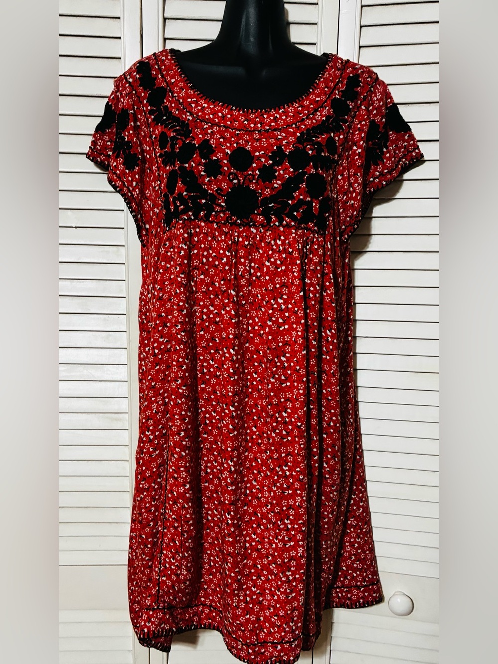 Sister Mary Red Floral Embroidered Casual Dress